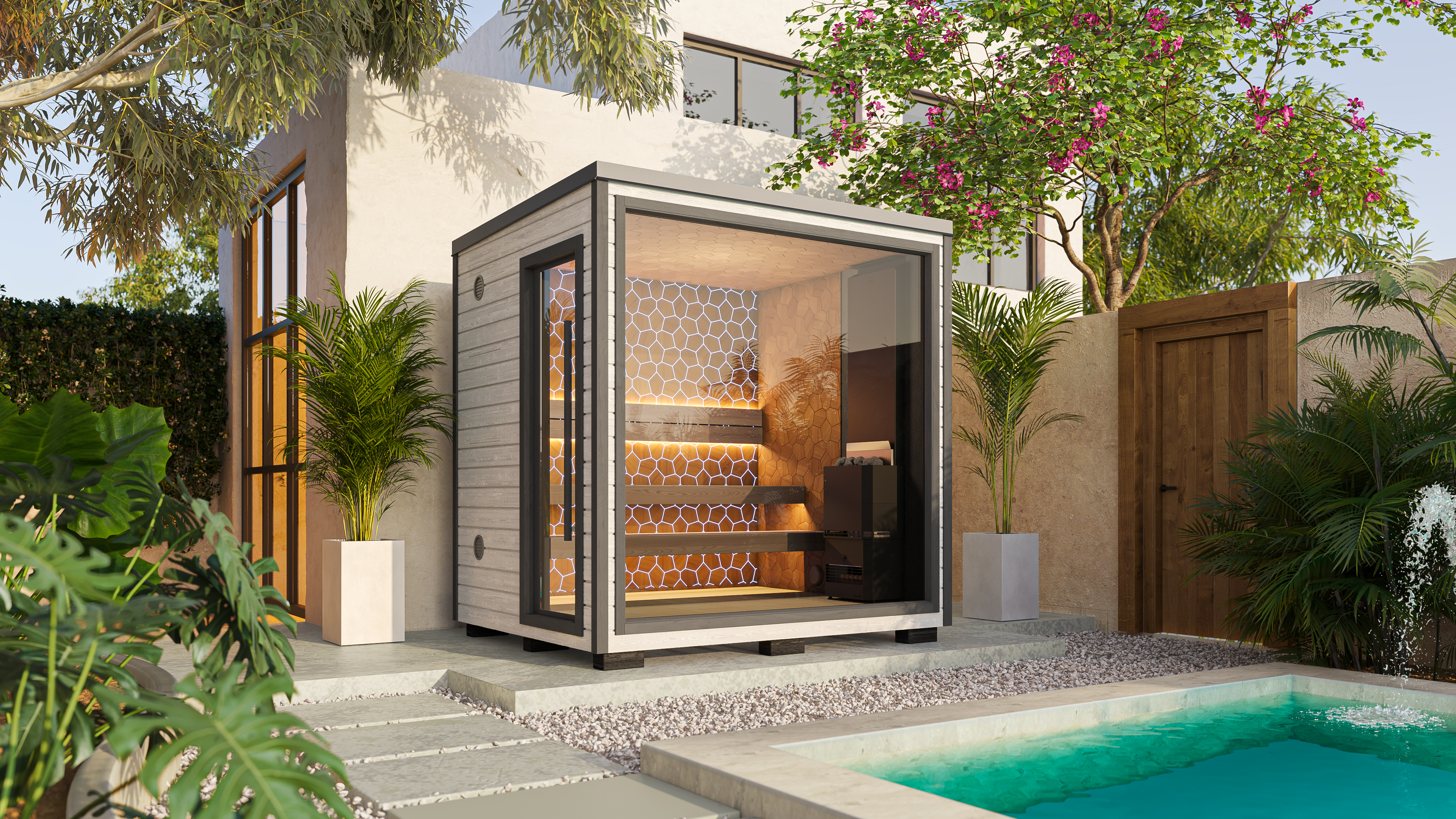 Mini installed in poolside courtyard